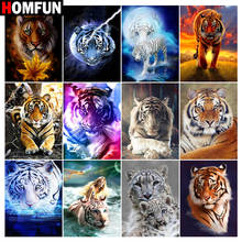 Алмазная 5d картина HOMFUN, полноразмерная/круглая картина «Белая ночь тигра», стразы, вышивка из страз «сделай сам», домашний декор 2024 - купить недорого
