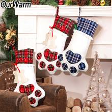 Plaid Christmas Stocking 18 *11 Inches Buffalo Hanging Puppy Dog Christmas Stocking with Large Paw for Christmas Decorations 2024 - buy cheap