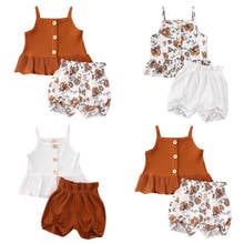 Pudcoco US Stock 1-5 Years 3Styles 2Pcs Girl Clothing Kids Baby Girl Strap Ruffle Tops Flower Shorts Casual Clothes Sunsuit 2024 - buy cheap