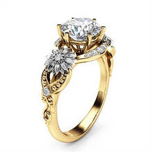 Новый стиль Funique Boho подсолнухи цветок кубический циркон обручальные кольца для женщин золотые цвета кольцо для свадебной вечеринки ювелирн... 2024 - купить недорого