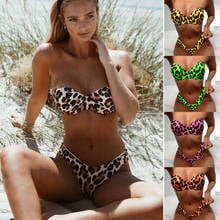 2020 Summer Feminino Women Leopard Swimwear Sexy Bikini Set Push Up Strapless Bra G-string Thong Bathing Suit Mini Bikini 2024 - buy cheap