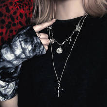 HUANZHI 2019 Korean Angel Heart Cross Vintage Coin Pendant  Metal Long Chain Necklace For Women Men Gothic Jewelry Gifts 2024 - buy cheap