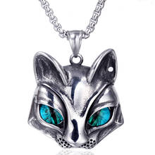 Collar con colgante de ojo de cristal azul de acero inoxidable, 36x39mm, animal salvaje vikingo vintage, zorro Manor, para regalo de Navidad, NK0268 2024 - compra barato