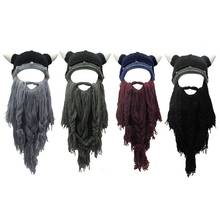 Fantasia viking de halloween, fantasia de inverno com barba, peruca e gorro com chifre 2024 - compre barato