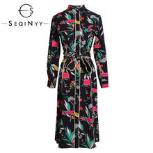 SEQINYY-vestido negro a media pierna para mujer, vestido informal de manga larga con estampado de flores y letras, nuevo diseño de moda, 2020 2024 - compra barato