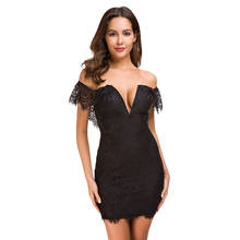 Senhoras sexy profundo decote em v manga curta mini vestido de renda preto vestido de moda feminina sexy clube noturno vestidos finos feminino sem costas 2024 - compre barato