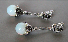 New White Opals &Marcasite Dangle Earrings