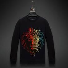 2021 Men Colorful Lion Rhinestones Hoodie Sweatshirt Fashion Streetwear Full Pullover Hoodie O Neck Cotton Mens Autumn Clothes 2024 - buy cheap