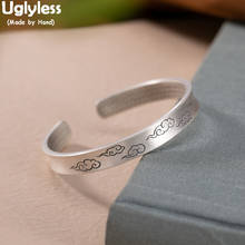 Uglyless Ethnic Thai Silver Lucky Clouds Bangles for Women 999 Silver Concave 8MM Wide Open Bangles Adjustable Vintage Jewelry 2024 - buy cheap