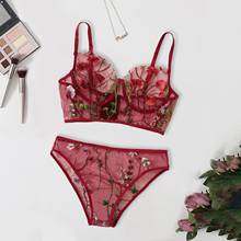 Bra New Sexy Fashion G-String Thong Sleepwear Underwear Lingerie Flower Lace 3pcs Set Women Transparent Bra Set underwear 2024 - buy cheap