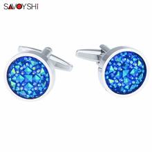 SAVOYSHI-gemelos redondos de cristal azul para hombre, accesorios de la camisa de alta calidad, de marca, con botones, joyería de regalo de boda 2024 - compra barato