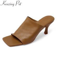 Krazing pot large size European design genuine leather peep toe slip on mules beauty lady streetwear summer sandals women L56 2024 - buy cheap