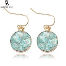 2019 New Blue Pink Round Shell Earings Women Fashion Designer Gold Color Transparent Drop Earrings Jewelry Wholesale 2024 - buy cheap