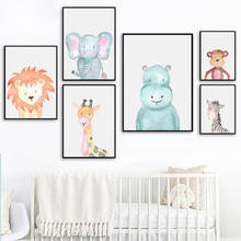 Mural nórdico creativo para habitación de niños, pintura en lienzo con dibujos de animales, jirafa, León, cebra, mono, pintura al óleo 2024 - compra barato