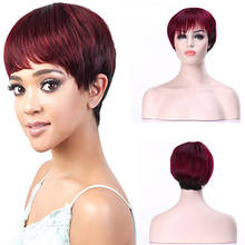 Cabelo sintético feminino cabelo curto liso profundo vermelho 2024 - compre barato