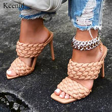 Kcenid sapatos de salto alto femininos, calçado de couro pu quadrado para mulheres salto alto da moda, sandálias roma para áreas externas 35-42 2024 - compre barato