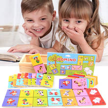 Puzle de educación temprana para bebé, rompecabezas de dominó con tarjeta cognitiva de animales de madera, 28 piezas, juego de mesa, juguete de regalo 2024 - compra barato