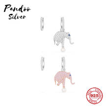 Pendientes de plata de ley con forma de elefante para mujer, Mini pendientes asimétricos de equilibrio con perlas, originales, copia 1:1 2024 - compra barato