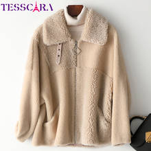 TESSCARA-Chaqueta básica de diseñador para mujer, abrigo de mezcla de lana de alta calidad, de ante y cuero, Otoño e Invierno 2024 - compra barato