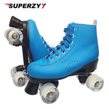 Artificial Leather Roller Skates Shoes Double Line Women Men Adult Skate Shoes Patines With White PU 4 Wheels Patins 2024 - buy cheap