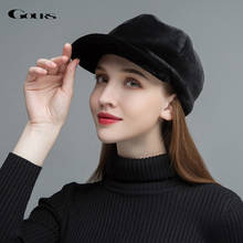 Gours Women's Fur Hats Real Sheep Shearing Caps Cotton Lining Warm In Winter Fashion Black Wool Visors New Arrival GLH023 2024 - buy cheap