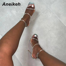 Aneikeh PVC Rhinestone Buckle Gladiator Sandal Women Shoes Sandals Peep Toe Thin High Heels Sandals Summer Party Dress Shoes 2024 - buy cheap