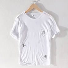 Camiseta masculina manga curta de linho, camiseta confortável com gola redonda 2024 - compre barato