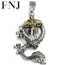 FNJ 925 Silver Cross Dragon Pendant Buddha Vajra Hang 100% Original Pure S925 Thai Silver Men Pendants for Jewelry Making 2024 - buy cheap