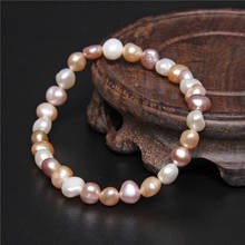 7-8 Genuine Baroque Natural Pearl Bangle Freshwater Tricolor Potato Pearls Bracelet Elastic Beaded for Girls Women Jewelry Gifts 2024 - buy cheap