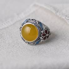 FNJ 925 Silver Rings Yellow Chalcedony Flower S925 Solid Prue Silver Ring for Women Jewelry Vintage 2024 - buy cheap