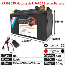 KP10S 12V 6Ah стартовый Аккумулятор для мотоцикла LiFePO4 120wh скутера, литиевая батарея CCA 420A, Встроенный BMS, замена YTZ10S YTZ10S-BS 2024 - купить недорого