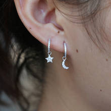 NEW Rushed Brincos Earrings Delicate Cute Cz Tiny Mini Minimalist Girl Women moon star 925 Sterling Dangle Small cz Star Earring 2024 - buy cheap