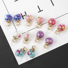 Cute Crystal Ball Small Double Sided Earrings Fashion Women dry Flower Glass Earrings Ball Double Sided Earring Women's Jewelry 2024 - buy cheap