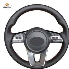 Black Genuine Leather DIY Hand-stitched Car Steering Wheel Cover for Kia K5 Optima 2019 Cee'd Ceed 2019 Forte Cerato (AU) 2018 2024 - buy cheap