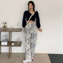 Printed Casual Pants Women Spring 2021 New Korean Harajuku High-waist Straight-leg Slim Loose Y2k Wide-leg Tie Dye Pockets Pants 2024 - buy cheap