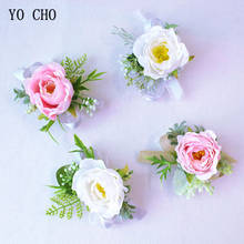 Silk Roses Wedding Corsage Pin Flowers White Pink Wedding Bracelet for Bridesmaid Boutonniere Buttonhole Corsage Wedding Flowers 2024 - buy cheap