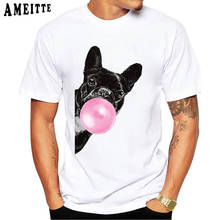 Hip Hop Punk Fashion Men Short Sleeve Sneaky Black French bulldog Blowing Bubble Gum Print T-Shirt Funny Boy Casual Tops Man Tee 2024 - buy cheap