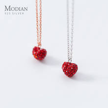 Modian New Collection 100% 925 Sterling Silver Fashion Full Crystal Red Heart Pendant for Women Necklace Fine Jewelry Bijoux 2024 - buy cheap