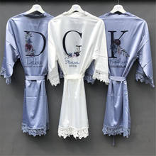 custom name date maid of honor dressing gown lace floral wedding robe initial mother of groom satin kimono robe bride keepsake 2024 - buy cheap