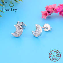 FC Jewelry 925 Sterling Silver Cute Geometric Mini Moon White Crystal Stone Stud Earrings Women Party Accessories Brincos 2020 2024 - buy cheap