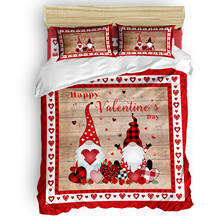 Happy Valentine'S Day Plaid Love Gnome Duvet Cover Set with Pillowcase Home Decoration Bed Comforters King Size Bedding Set 2024 - buy cheap