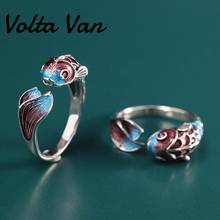 Volta Van-anillos de plata de ley 925 para mujer, joyería con forma de pez Koi azul, elegante y conciso, con apertura, 2021 2024 - compra barato