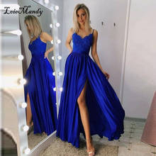 Royal Blue Split Prom Dresses Long 2021 Luxury Applique Lace Evening Party Gowns For Women Cheap Vestidos largos de fiesta 2024 - buy cheap