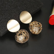 Модные геометрические серьги для женщин 2020, простые круглые металлические серьги-гвоздики с шариками, милые персонализированные ювелирные изделия, подарки 2024 - купить недорого