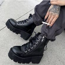 Boussac/женские ботинки на массивной платформе с круглым носком, ботинки-мартинсы на шнуровке, женские ботильоны, черные ботинки в стиле панк, Goth, SWE0791 2024 - купить недорого