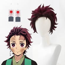 Demon Slayer: Kimetsu no Yaiba Tanjiro Kamado Short Chestnut Brown Heat Resistant Hair Cosplay Costume Wig + A Pair Of Ear-Rings 2024 - buy cheap