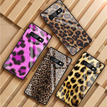 Capa de celular de vidro temperado, capa moderna de pele de leopardo para samsung galaxy s8 s9 s10 s20 plus j6 j8 2018 note 8 9 10 2024 - compre barato