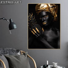 African Art Black and Gold Woman Pineapple Canvas Painting HD Abstract Figure Poster Wall Room Decoration Scandinavian Painting 2024 - buy cheap