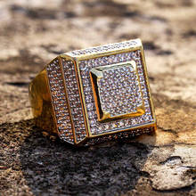Micro Pave AAA Cubic Zirconia Bling Iced Out Geometric Sqaure Men Signet Rings Male Hip Hop Rapper Jewelry Size 7-11 2024 - buy cheap