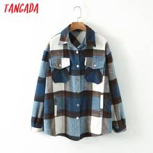 Tangada 2020 Autumn Winter Women Blue Plaid Long Coat Jacket Pocket Casual Warm Overcoat Fashion Outwear Tops QW12 2024 - buy cheap